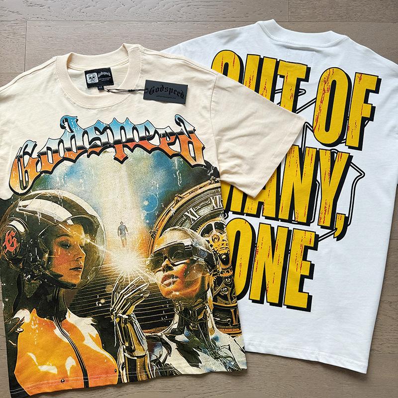 New Meichao Godspeed Skull Rock Band Crew Neck Wash Black Short Sleeve T-Shirt Couple Same Style