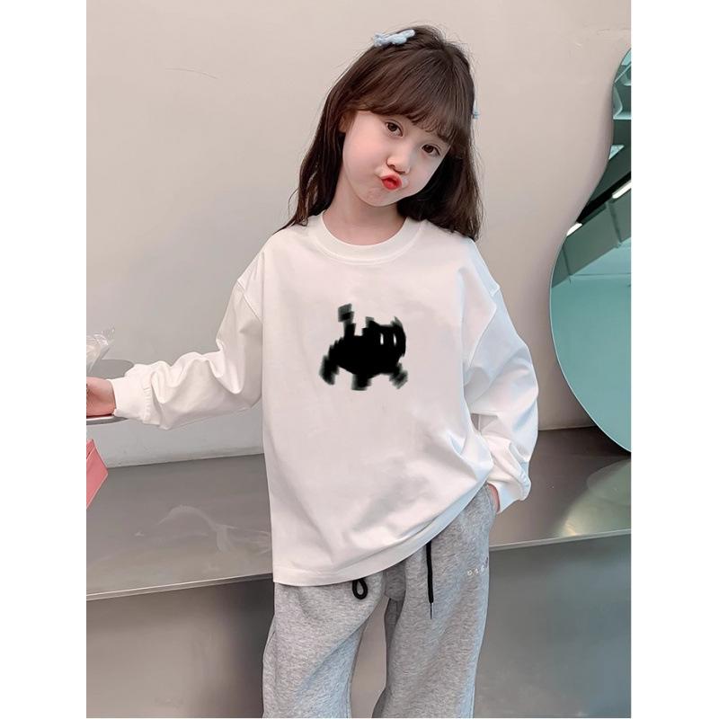 2025 Girls' Long Sleeve Cotton T-shirt - Autumn Cartoon Round Neck with Ribbed Cuffs, Fashionable and Versatile