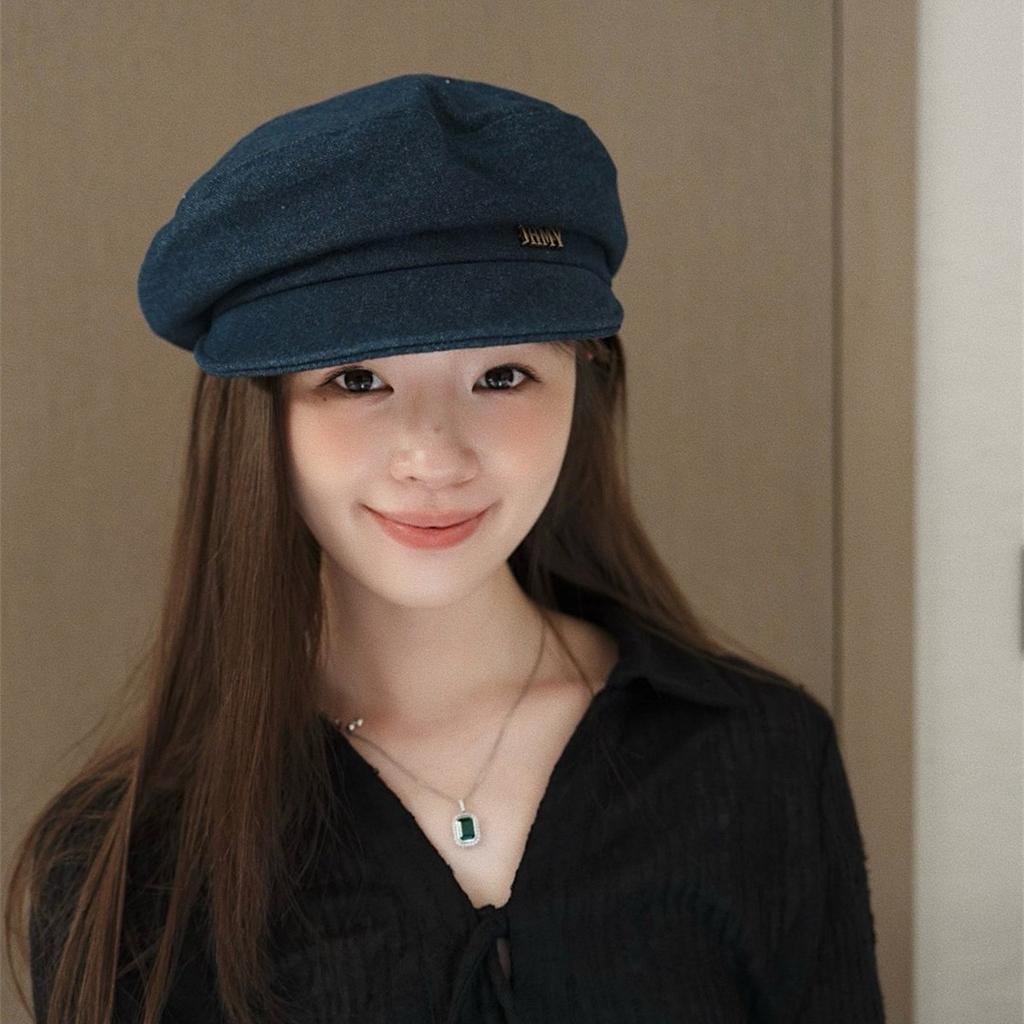 Темпераментная джинсовая кепка-берет с плоским верхом и козырьком, женская осенняя универсальная, подчеркивающая лицо, маленькая беретка, кепка газетчика