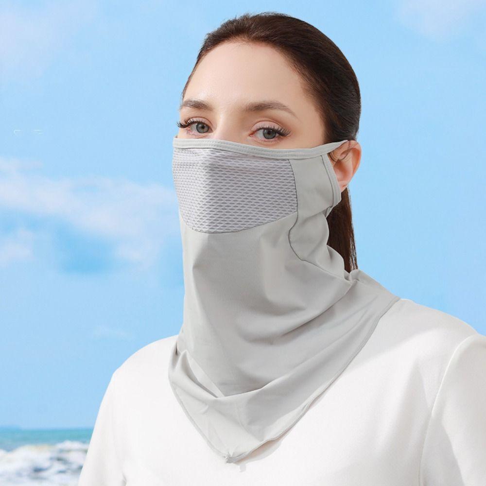 Solid Color Ice Silk Mask UV Protection Neck Wrap Cover Breathable Sunscreen Face Scarf Windproof