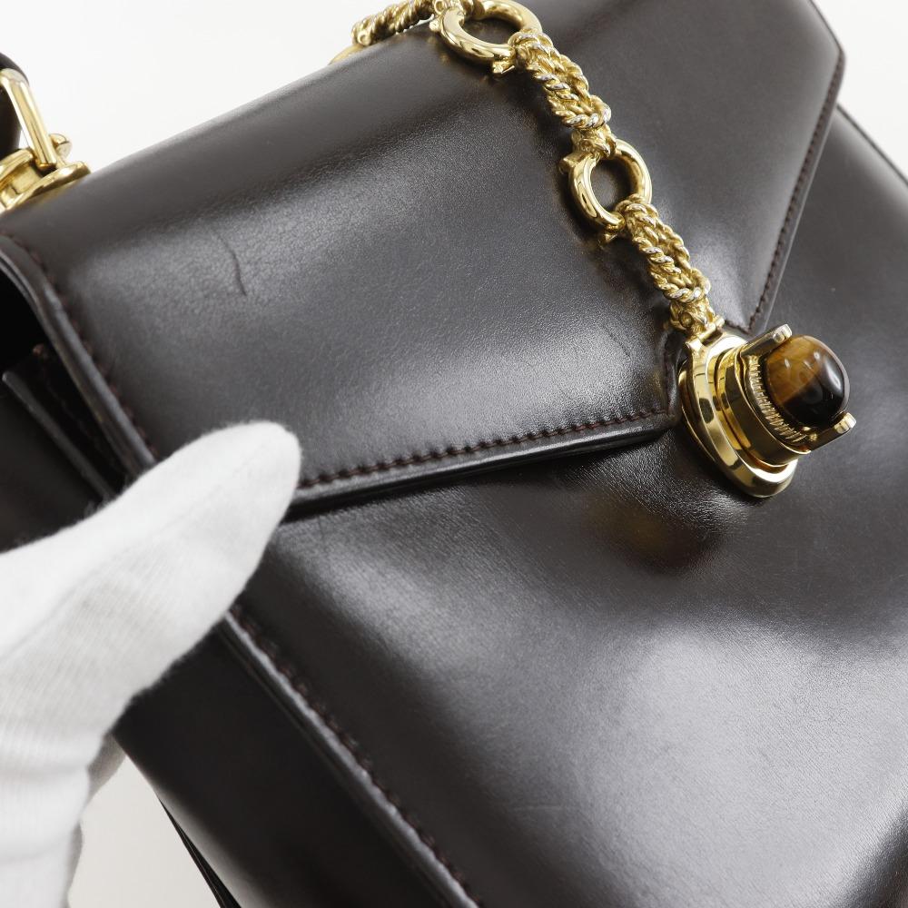 Gucci One Handle Handbag Old Gucci Brown Leather Women Used