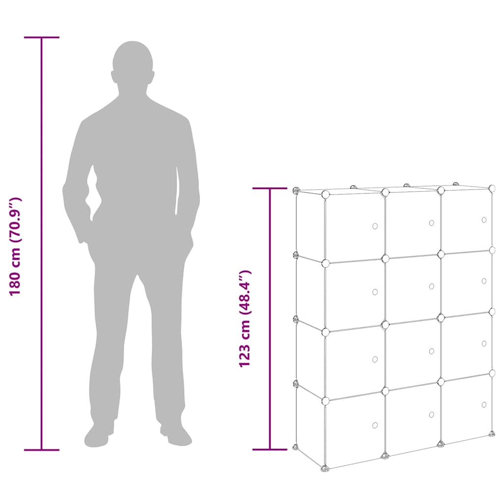 Shelving System with 12 Cubes and Doors Black PP