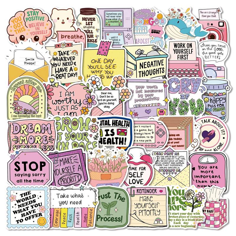 50Pcs/Set Funny Healing Phrase Series 01 Shiny Stickers DIY Fashion Waterproof Doodle Decals Stickers