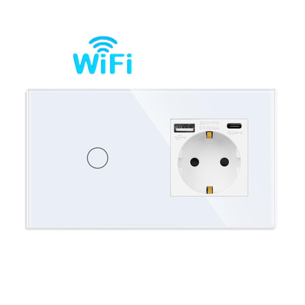 Смарт-сенсорные выключатели Tuya плюс USB-разъемы, вилка типа C, стандарт ЕС, Smart Life, Google Home, управление приложением Alexa