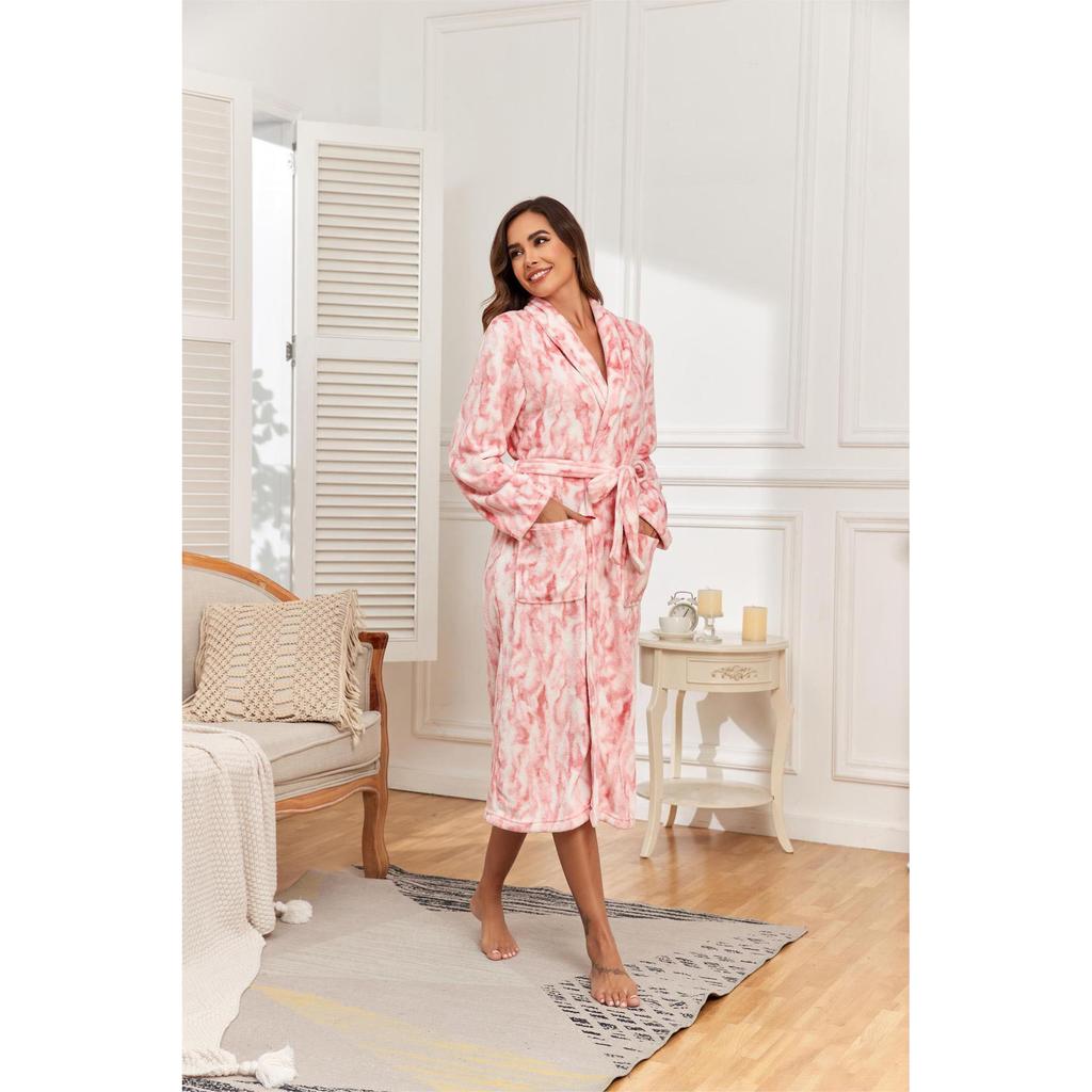 Women's Solid Color Lapel Bathrobe Autumn Winter Models Facecloth Warm Comfortable Longsleeved Homewear