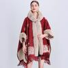 Женский oversized клетчатый вязаный кейп-шаль с флисовой подкладкой и меховой отделкой, с капюшоном, зимний накидной плащ