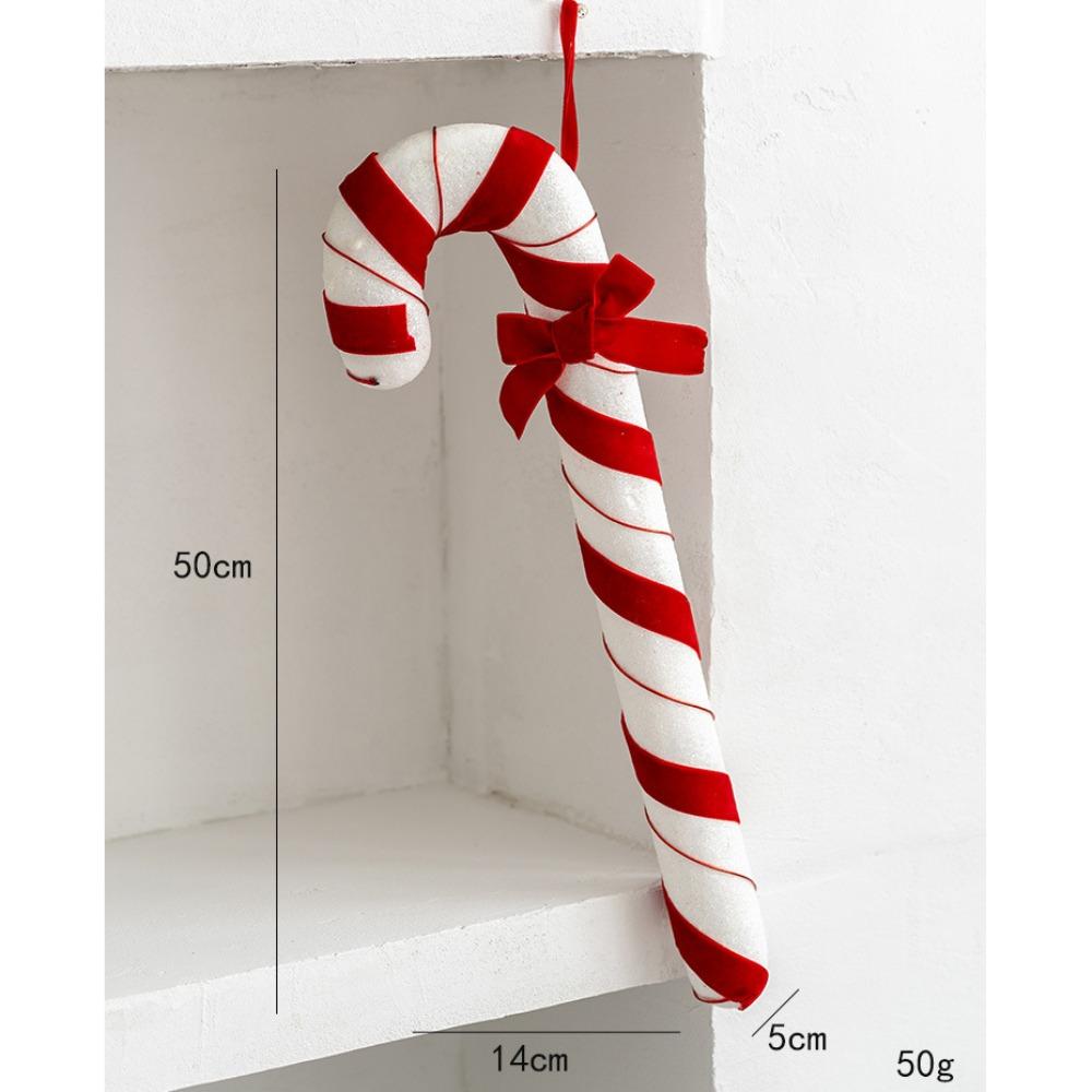 Red White Simulation Candy Cane Decoration Canes Xmas Flocking Velvet Pendant