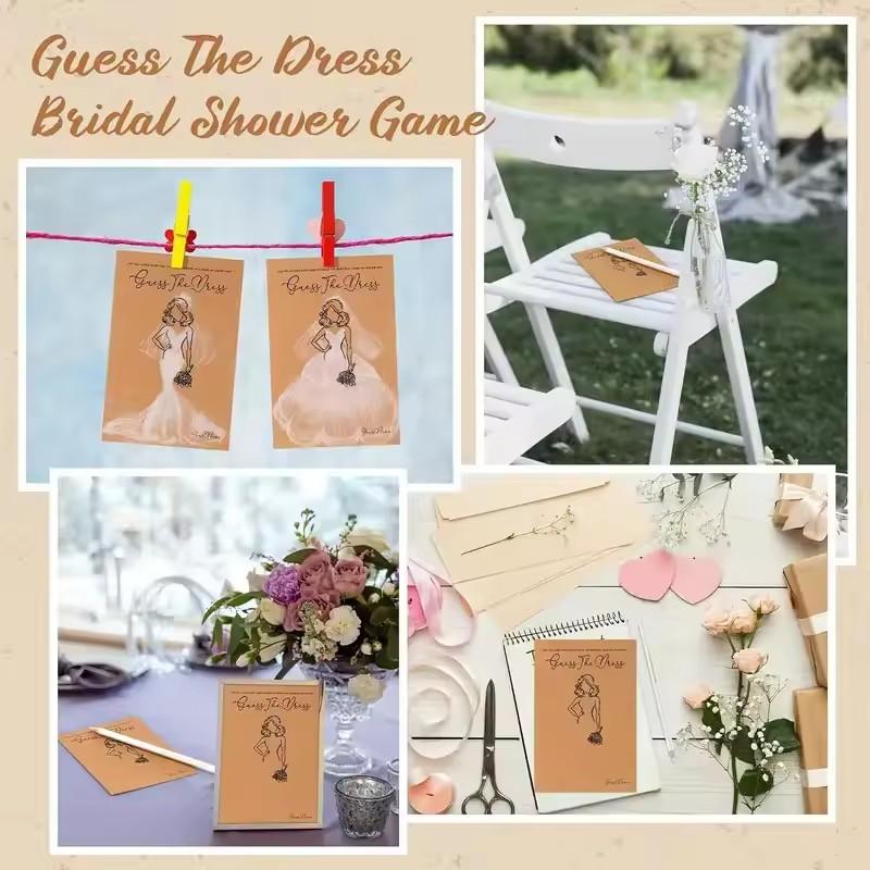 10/20sets Wedding Dress Game Card with Pens Guess the Dress Bridal Shower Painting Games Bachelorette Party Decoration Gifts