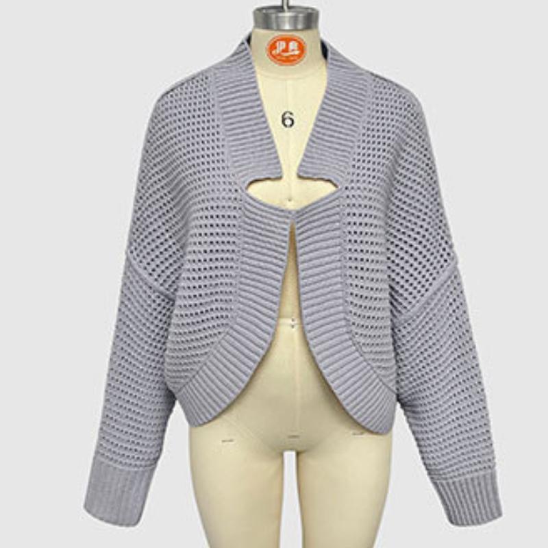 Autumn and Winter Women's Fashion V-neck Bat Sleeve Knitted Cardigan Sweater