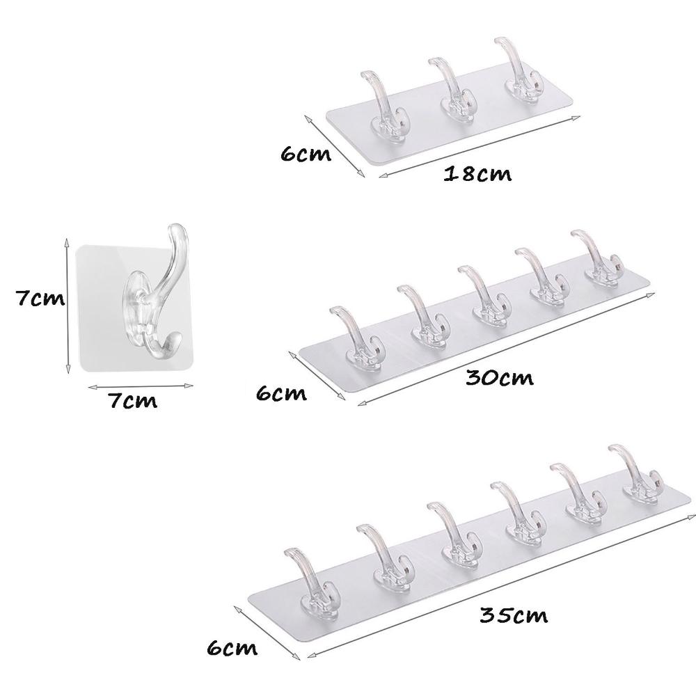 Row Transparent Autohesion for Bathroom,Kitchen Storage Rack Wall Hooks Key Holder Clothes Hanger