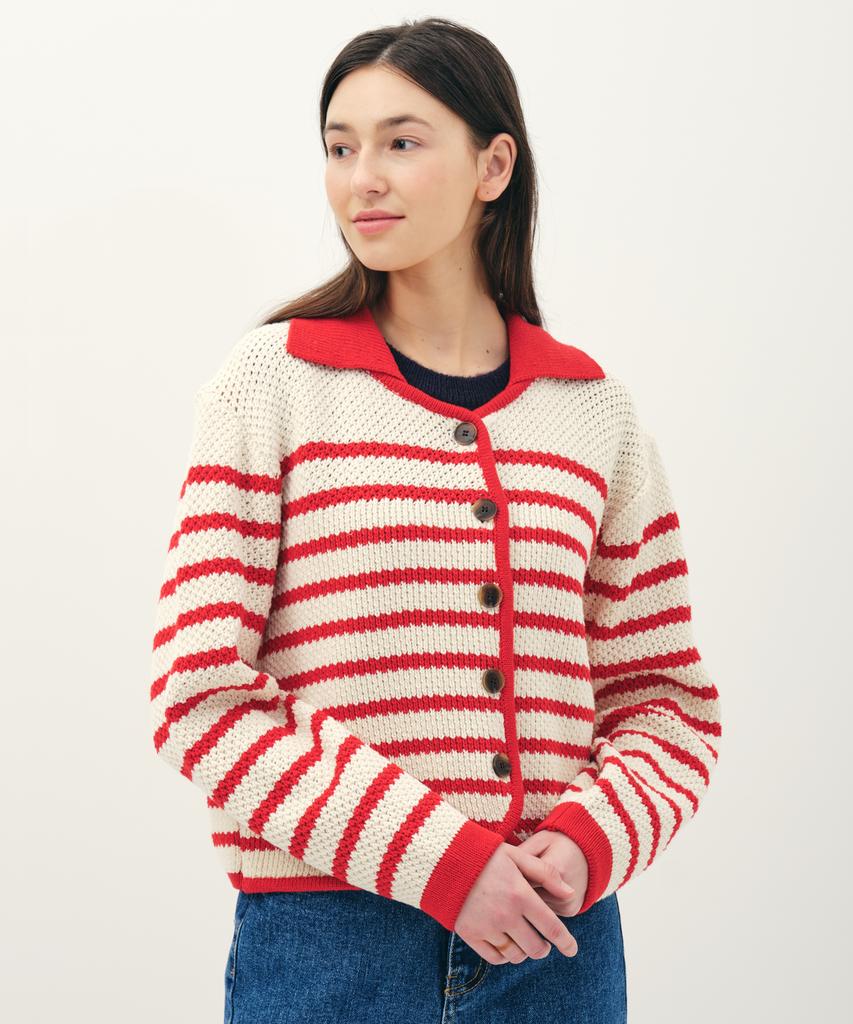 JUN BY JUN K Striped Knit Jacket_Red