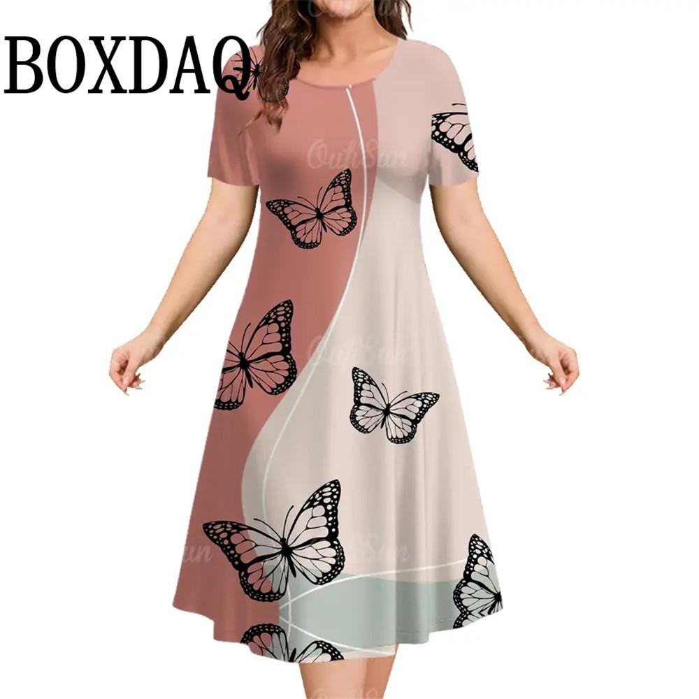 Женское платье с коротким рукавом, свободные платья больших размеров с принтом в полоску 3D, летнее повседневное классическое платье А-силуэта