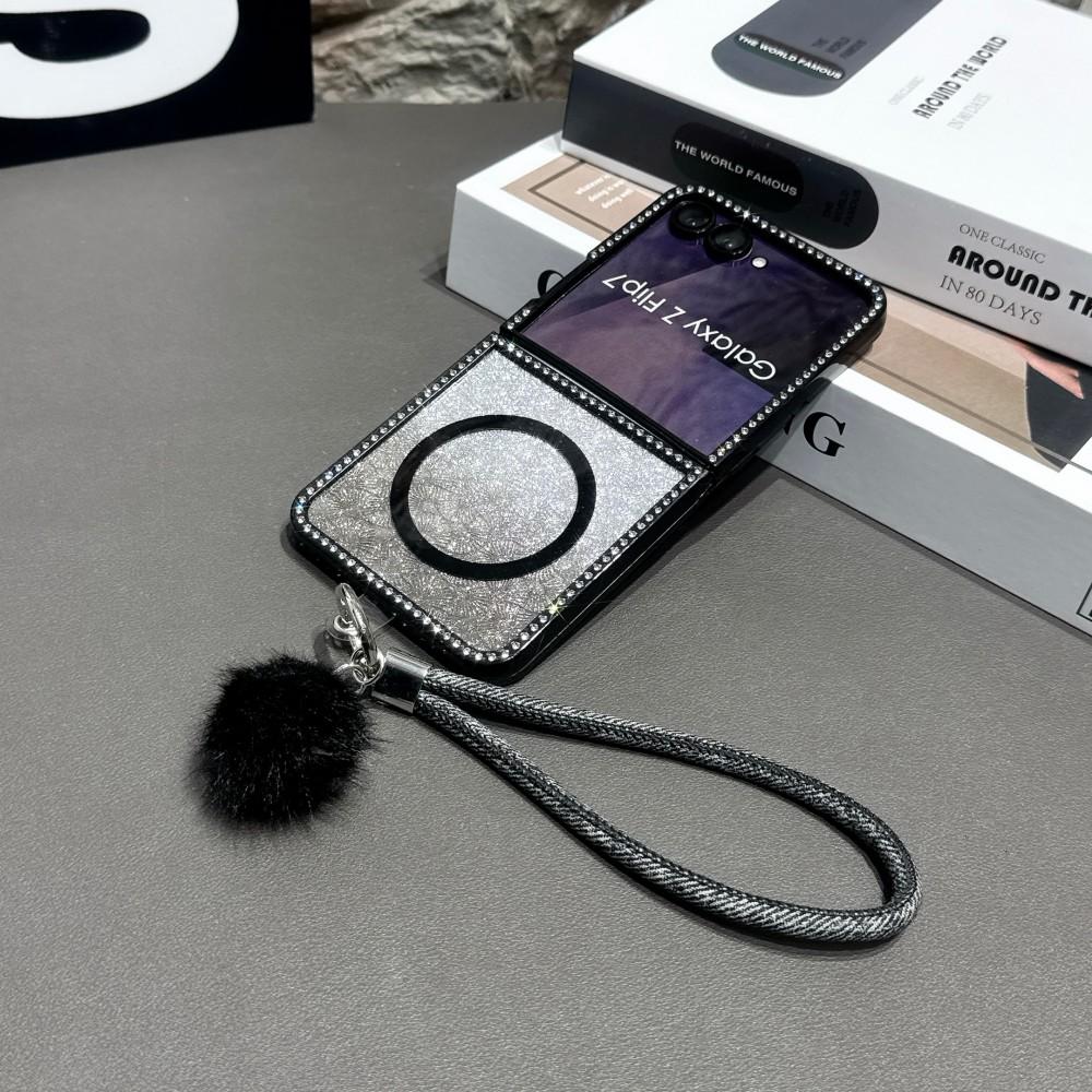 Jewelled Phone Case For Samsung Galaxy Z Flip 7 6 5 5G Magnetic Wireless Charger PC Hard Shell Protective Bracelet Back Cover