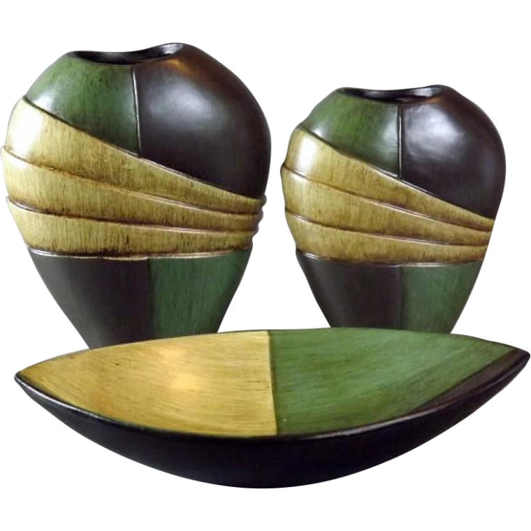 Contrast Ceramic Bowl in Green and Beige with Anti-Slip Rubbers