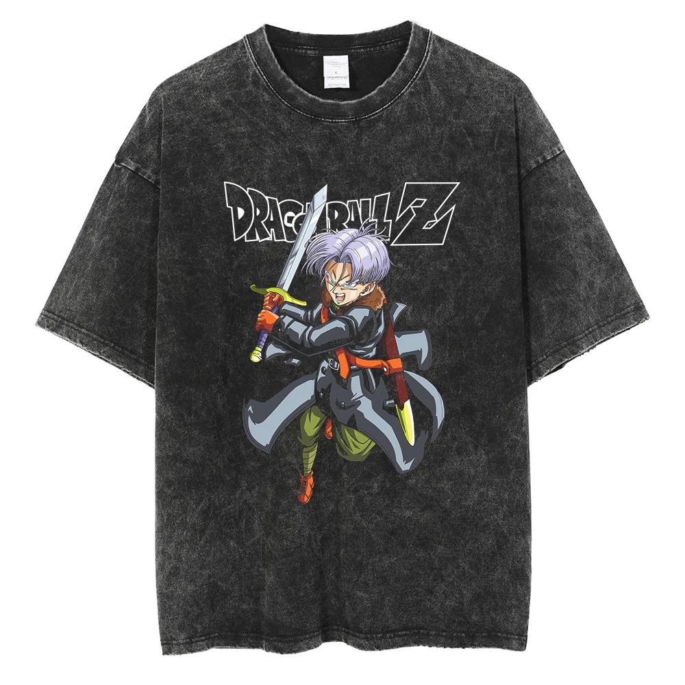 Men Hip Hop Streetwear T Shirt Dragon Ball Graphic T Shirt Cotton Loose Short Sleeve Black Washed Tshirt Oversize Harajuku
