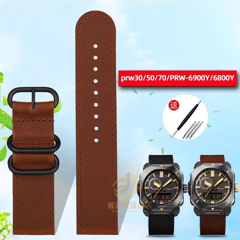 Для ремешка часов Casio PRW6900Y/6800 Кожаный ремешок PRW-60Y/50Y Ретро Винтажный Браслет из Воловьей Кожи Ремешок для Часов Черный Коричневый 23 мм