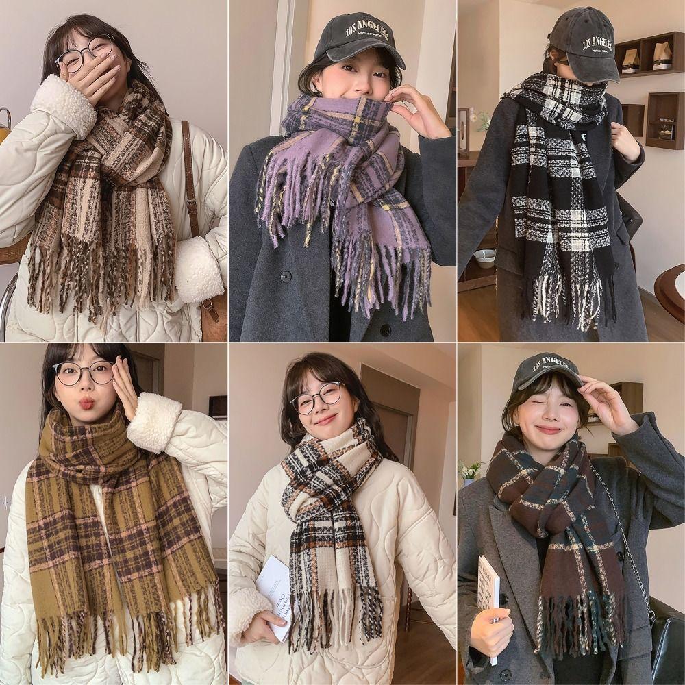 Wool Knitted Scarf 215x65cm Long Scarves Korean Style Thickened Shawl for Women Girls Maiden