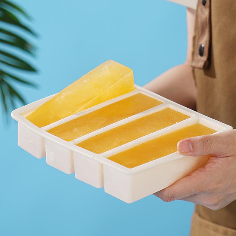 4 Grid Long Strip Ice-tray Ice Cube Tray Long Ice Stick Tray Silicone with Lid Rectangular Easy Release Ice Mold Bar Tools