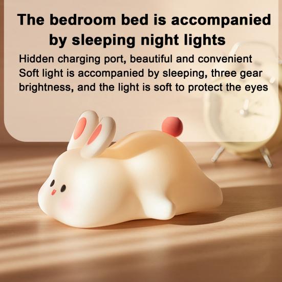Night Light Silicone Big Face Rabbit Tap USB Rechargeable with Dimmable Timer Soft Eye-Protective LED Night Light