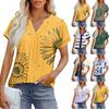 Женские топы с коротким рукавом V-образным вырезом, блузка, нарядная повседневная одежда с принтом и вышивкой, летняя модная одежда