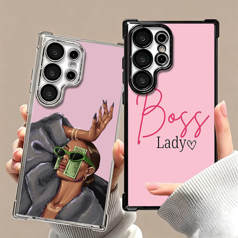 Girl Boss Lady Pink Plating Phone Case For Samsung Galaxy S24 S25 FE S26 Edge S23 Ultra S22 S21 Plus S20 Anti-Fall Airabag Cover