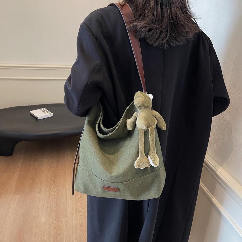 Casual Commuting Large-capacity Canvas Bag Women's 2025 New Fashion Shoulder Messenger Women's Bag College Student Tote Bag