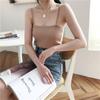 Women Summer Simple Bottoming Shirt Top Knitted Camisole Double-Shoulder Straps Short Slim Inner Solid Color