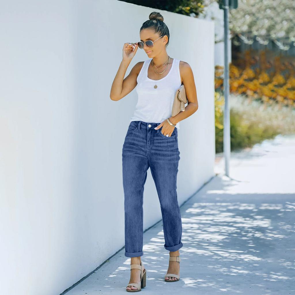 Женские джинсовые классические универсальные модные брюки с высокой талией