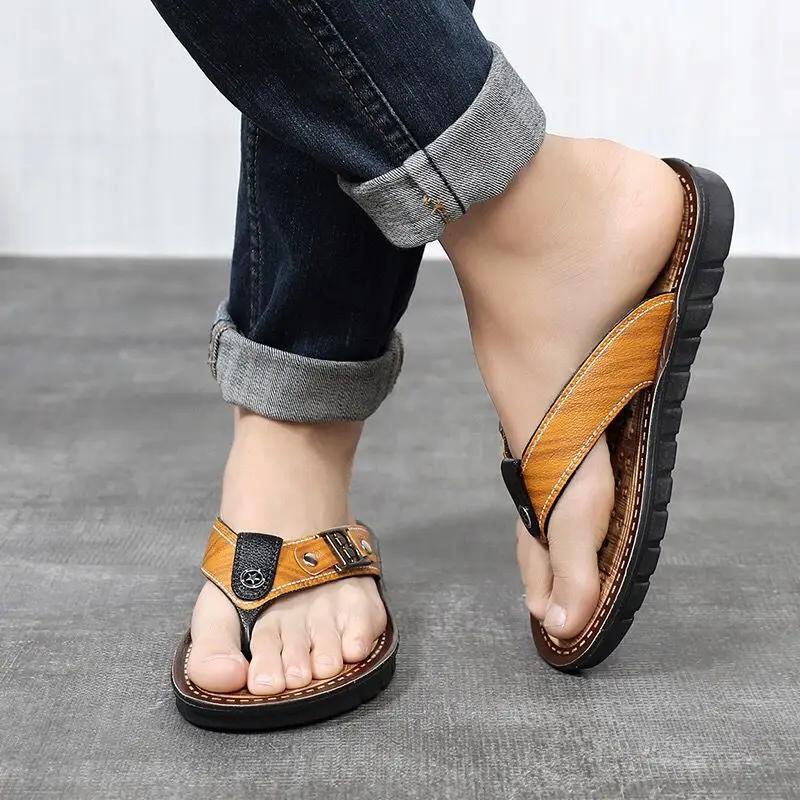 Flip Flops Shoes 2024 Fashion Slippers for Men Slip-resistant Shiatsu Sandals Man Adult High Quality Rubber Elegant Style Casual