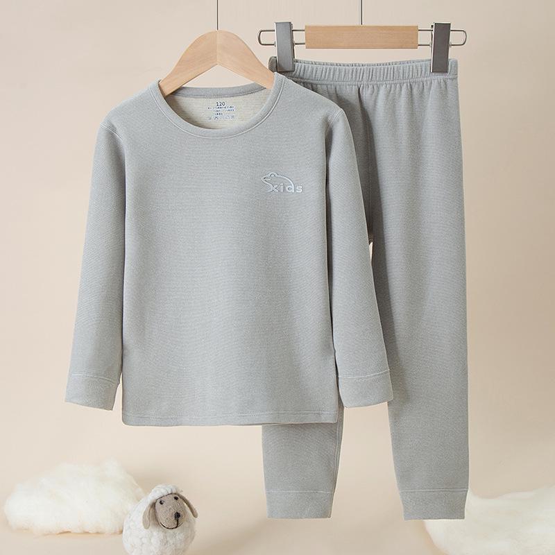 2025 Autumn/Winter Children's Double-Sided Brushed Wool Silk Warm Underwear Set for Boys and Girls