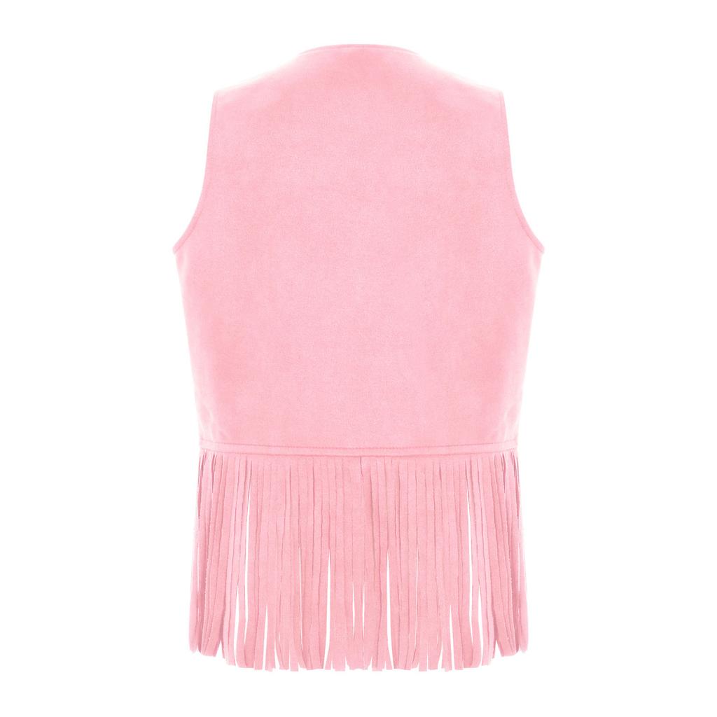 Детский ковбойский жилет унисекс, жилет с открытой передней частью, декоративные заклепки на груди, дизайн с кисточками, бахрома по подолу, костюм для западной вечеринки