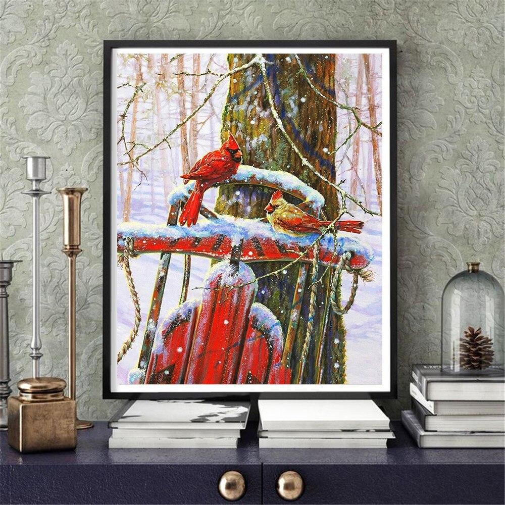 Полный квадратный круглый алмаз картина птица снег ремесленная Алмазная вышивка животное картина декор со стразами для дома