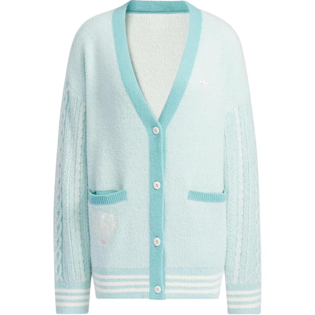 Adidas Originals SS24 V-Day Embroidered Letter Color Block Casual Knit Sweater Women Tops Mint-Green JE8281