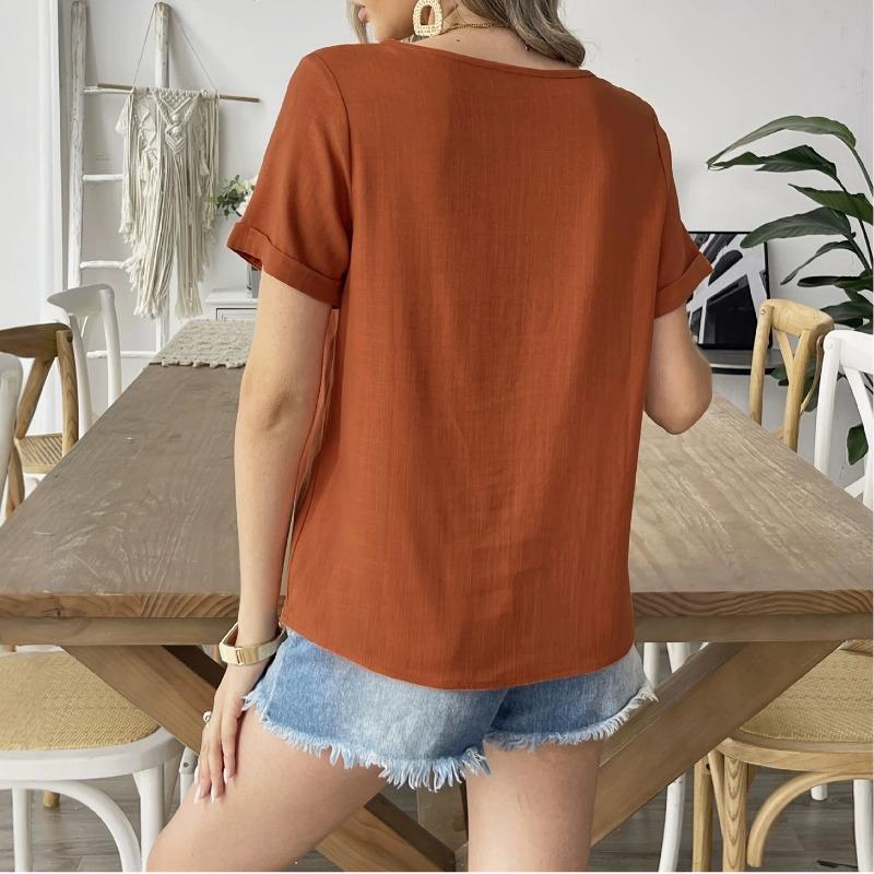 Womens Solid Color Button Short Sleeve Shirt Casual Daily Vacation