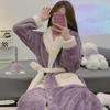 Cozy Fairy Purple Coral Fleece Bathrobe - Long, Thick, Cute Home Wear for Autumn and Winter