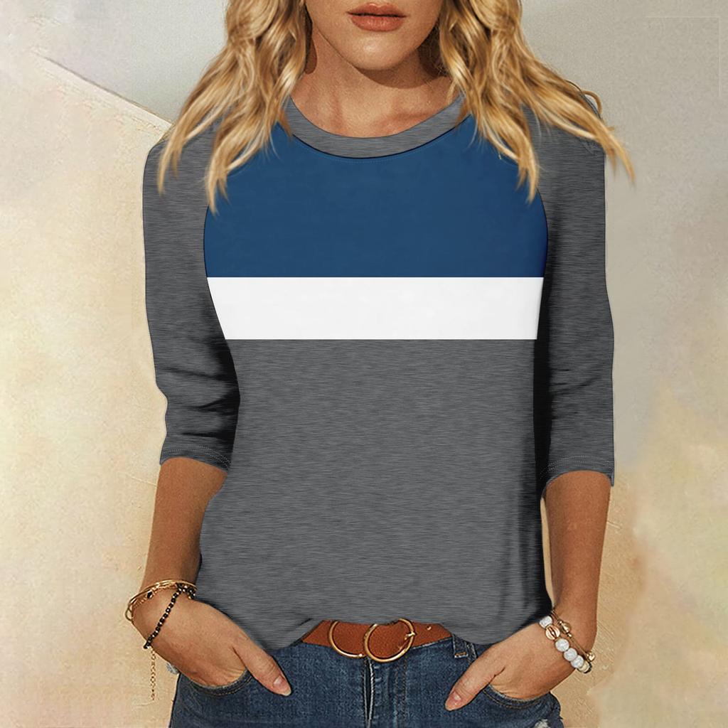 Женская модная повседневная рубашка с круглым вырезом и рукавами 3/4, свободная футболка с принтом, женский топ