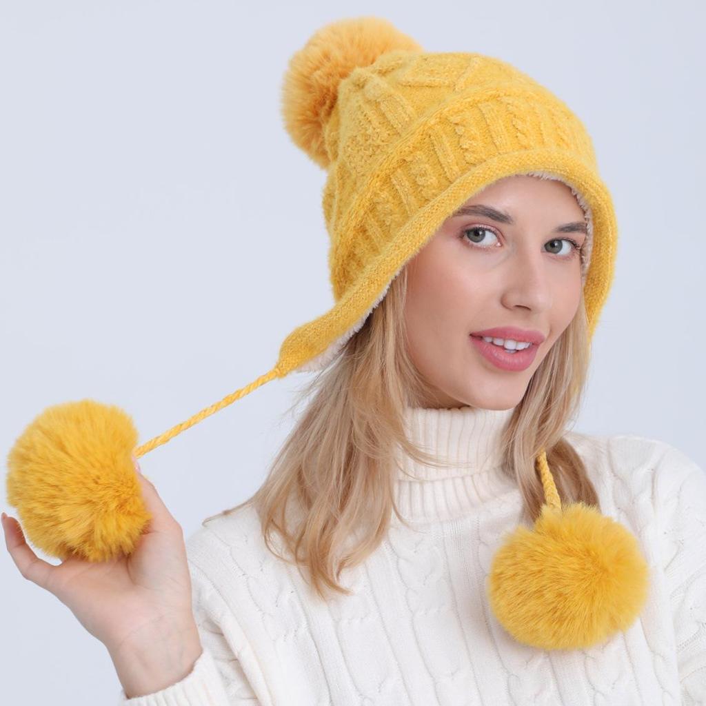 Женская милая осенне-зимняя плюшевая вязаная теплая шапка из мягкой шерсти синели