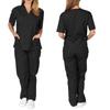 2 Pieces Outfits Summer Thin Solid Tops+Loose Pants Short Sleeve Quick Dry Nurse Suit V-neck Nursing Working