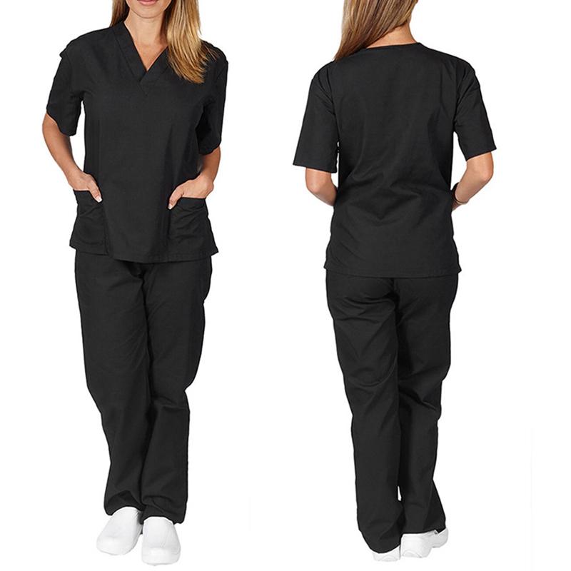 2 Pieces Outfits Summer Thin Solid Tops+Loose Pants Short Sleeve Quick Dry Nurse Suit V-neck Nursing Working
