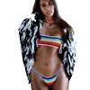 European & American Influencer Striped Handmade Crochet Bikini Set