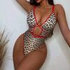 Sexy Leopard Print Hollow Out Monokini Swimsuit Woman One Piece Swimwear Red String Cross High Cut Bathing Suit Bodysuits