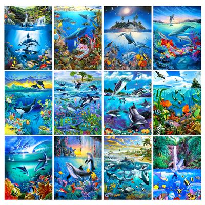Алмазная живопись Новые поступления Морские животные Дельфины Diy Полный квадратный круглый дрель Стразы Вышивка Мозаика Наборы для вышивки крестом Декор стен FG1907