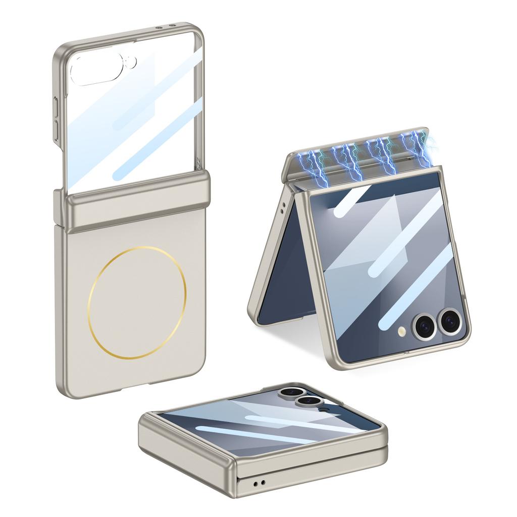 Чехол для мобильного телефона Samsung ZFlip7, складной, ультратонкий, противоударный, откидной, беспроводной, с никелевым кольцом, магнитный, пленка