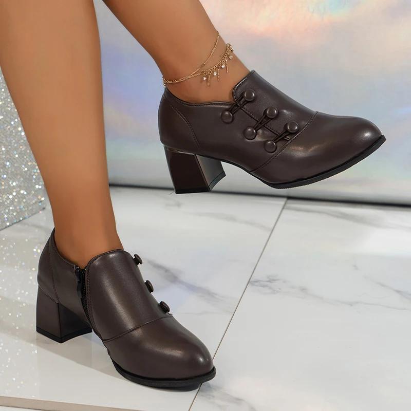 High Heels Women Pointed Toe Shoes Designer Chunky Retro Loafers Shoes Autumn New 2024 Oxford Shoes Women Walking Casual Zapatos