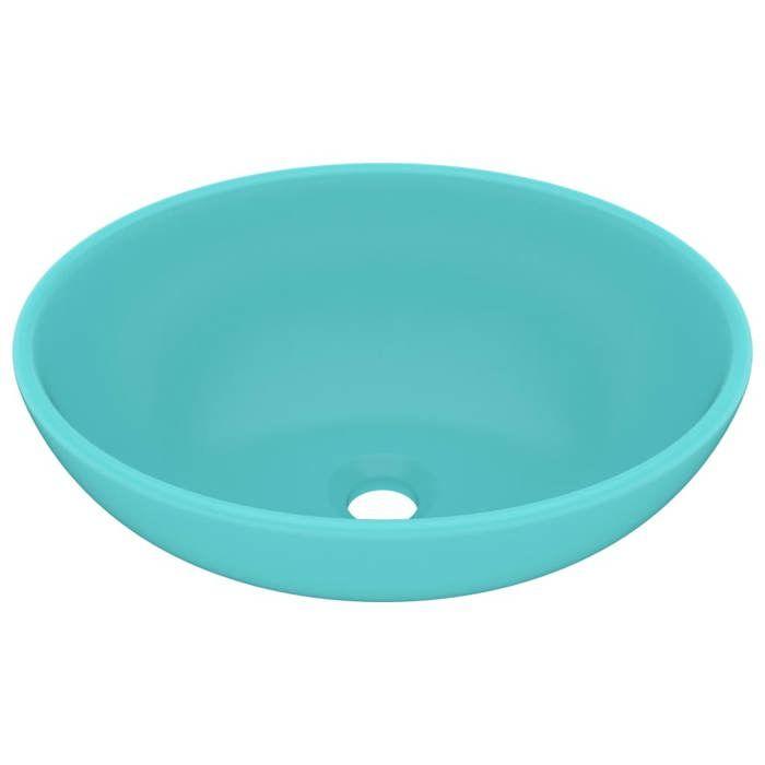 VidaXL Luxury Oval Washbasin Countertop Washbasin Toilet Hand Basin Bathroom Kitchen Home Interior Light Green Matte 146925
