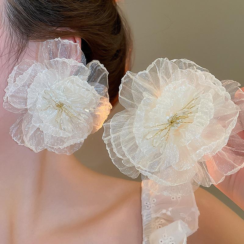 Silver Needle Super Fairy Elegant Bow Flower Stud Earrings French Light Luxury Earrings Literary Style Sweet Versatile Earrings