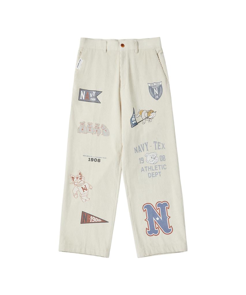 BEYOND CLOSET [Collection Line] Archive Patch Print Corduroy Pants Ivory