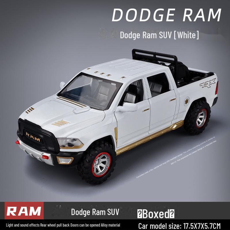 1:32 Модель пикапа Dodge Ram TRX — игрушечный автомобиль из сплава со звуком, светом и открывающейся назад дверью для детей