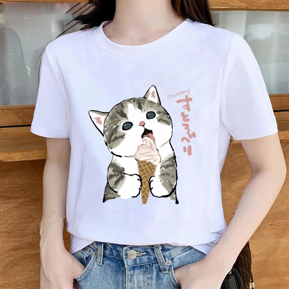 Fashion Women Ice Cream Print T Shirt Funny Casual O-neck Short Sleeves T-shirt Summer Female Tee Shirt