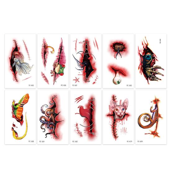 10 шт. наклейки для татуировки на Хэллоуин, шрам, временный косплей, боди-арт, наклейка для детей, пасхальный палец, реалистичный узор, наклейки для лица, жуткая атмосфера, вечеринка, мероприятие